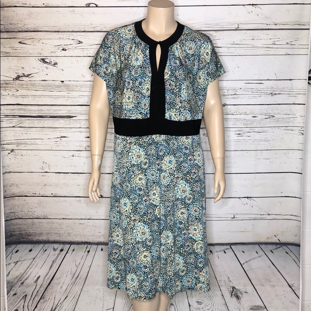 dressbarn Blue and Black Floral Midi Dress